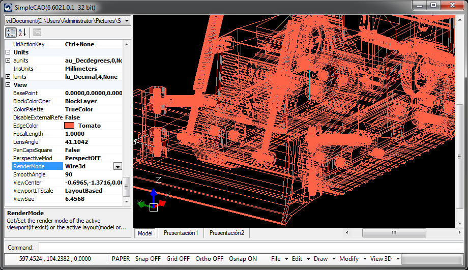 The original file in Wire3D with reddish EdgeColor (Color.Tomato) and EdgePenWidth (0.0001 of an inch, about 1 pixels in screen)