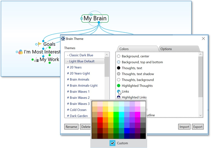 思维导图TheBrain基础实操教程——选择主题并自定义主题颜色