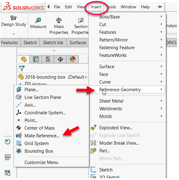 SOLIDWORKS菜单边界框位置