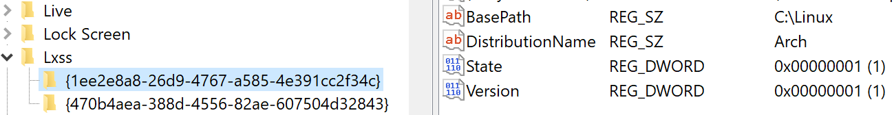 Windows注册表中的自定义WSL分发配置详细信息