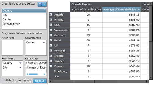 Silverlight Pivot Table Design Control - Interactive OLAP