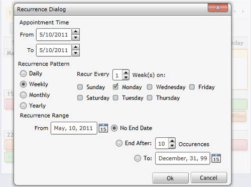 Silverlight Scheduler Recurring Appointment