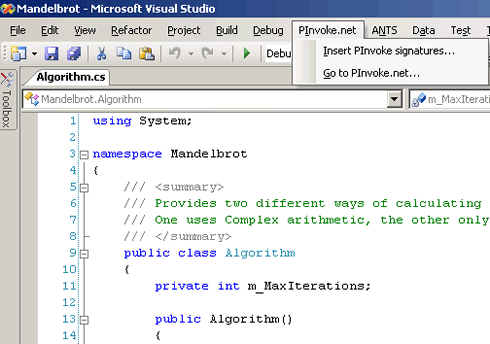 PInvoke Visual Studio Addin screenshot