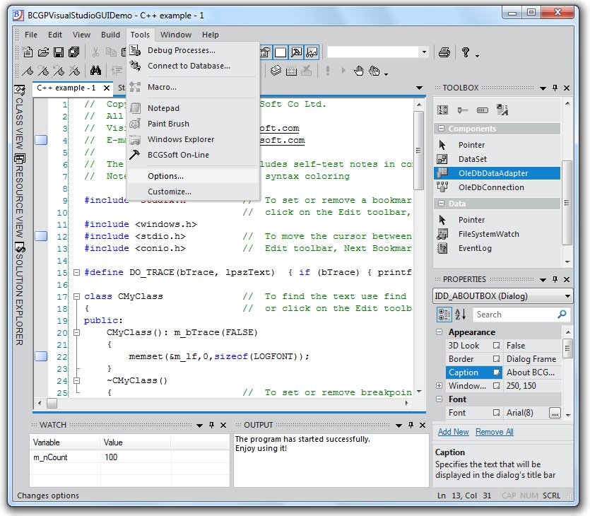 BCGControlBar MFC用户界面控件套包发布v17.1-Visual Studio11风格，图形可视化设计器，Tree Map控件